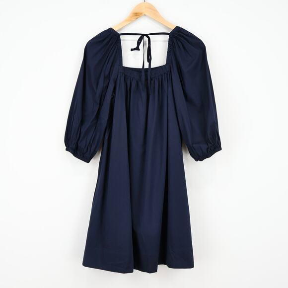 NWT Madewell Square-Neck Puff-Sleeve Babydoll Mini Dress In Navy Blue Size 6 - Picture 4 of 8